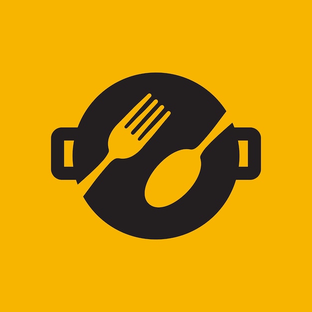 sartén cocina tenedor cuchara simple sabor moderno diseño de logotipo vector icono ilustración