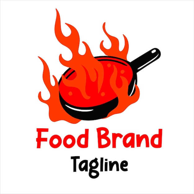 Sartén con fuego caliente para el logotipo de comida