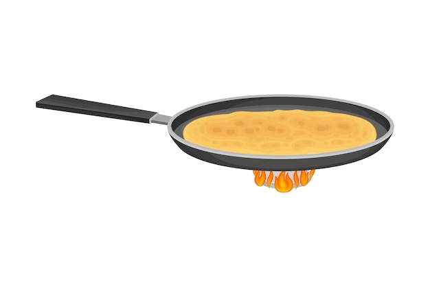 sartén en el horno con panqueque dorado cocinando en él Ilustración vectorial