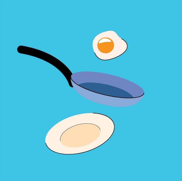 sartén con huevo frito cocina ilustración vectorial de dibujos animados