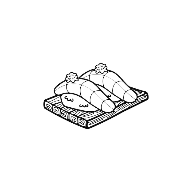 sashimi aislado blanco y negro sushi comida japonesa ilustración de estilo plano
