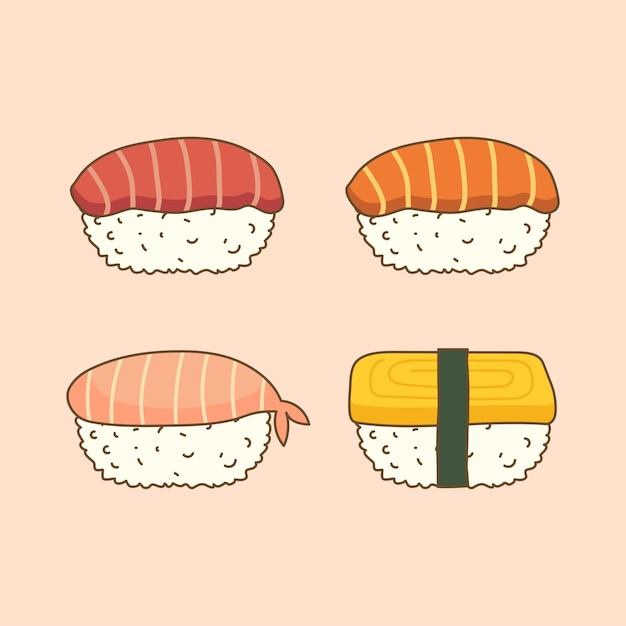 Vector sashimi dibujos animados doodle deliciosa comida japonesa