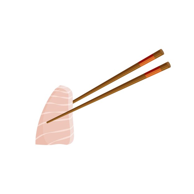 Sashimi hirame japonés. palillos con pescado crudo en rodajas. comida asiática tradicional. vector.