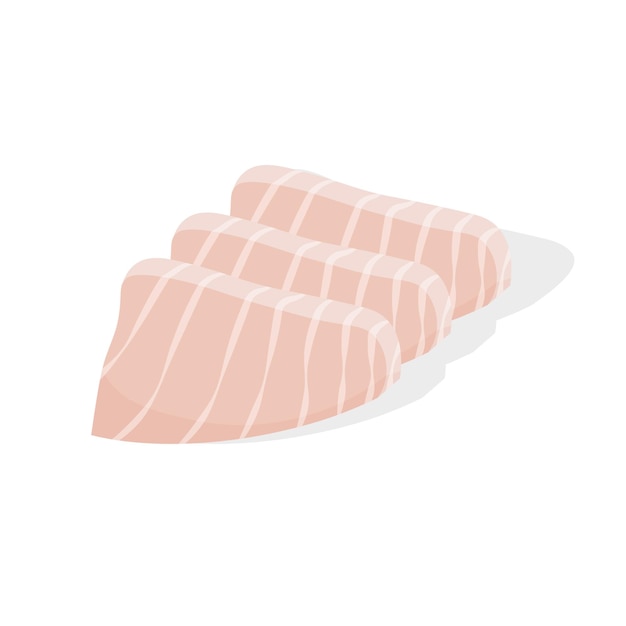 Sashimi hirame japonés. Pescado crudo en rodajas. Piezas de cola amarilla. Comida asiática tradicional. Vector.