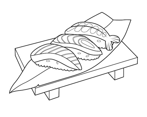 Sashimi Sushi comida japonesa Vector Ilustración de dibujos animados BW