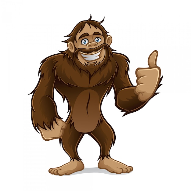 Vector sasquatch de pie sonrisa amable y un pulgar hacia arriba