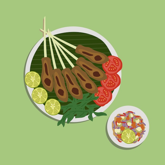 Vector satay lilit o sate lilit comida tradicional de bali indonesia para la ilustración de la cocina asiática