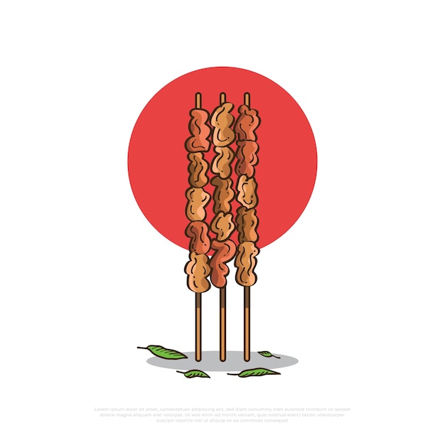 Satay o Sate Vector Ilustración Comida tradicional de Indonesia Ilustración de Sate y Pimienta de Cayena Verde