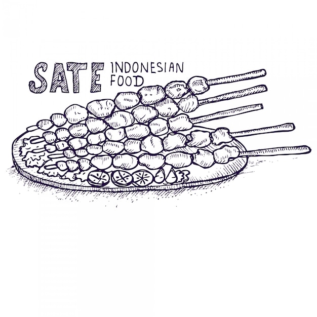 Sate comida indonesia, bosquejo del doodle