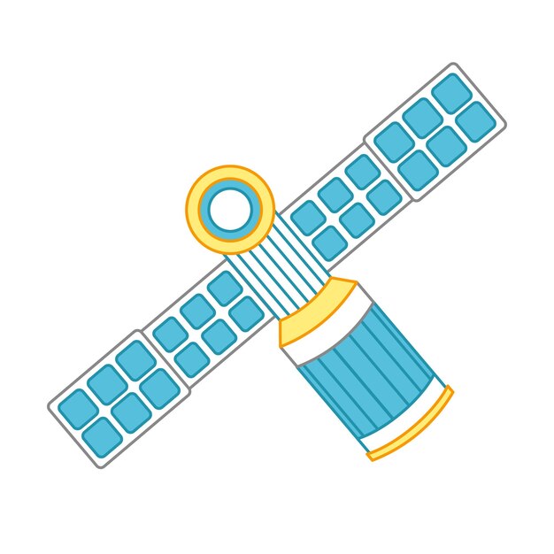 Satélite azul amarillo Satélite con alas dibujos animados Ilustración vectorial aislada eps 10