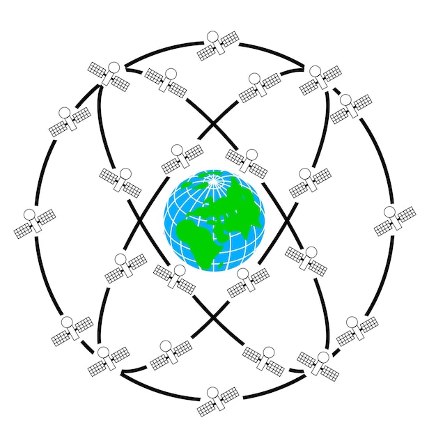 Vector satélites espaciales en órbitas excéntricas alrededor de la tierra