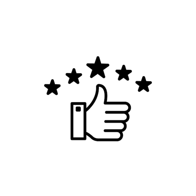 Satisfacción del cliente Conjunto de íconos Experiencia positiva Clasificación de calidad Símbolo vectorial en negro Estilo lleno y delineado Clasificación del éxito de 5 estrellas Signo