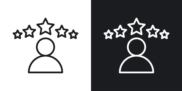 Satisfacción del cliente Conjunto de íconos Experiencia positiva Clasificación de calidad Símbolo vectorial en negro Estilo lleno y delineado Clasificación del éxito de 5 estrellas Signo