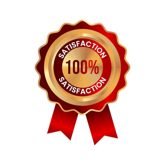 Satisfacción del cliente garantizada insignia dorada y roja