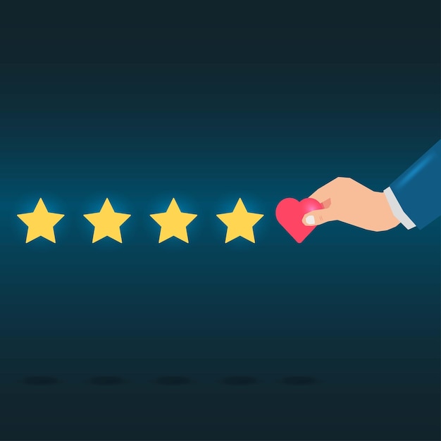 La satisfacción del cliente pone el corazón en las estrellas ilustración vectorial