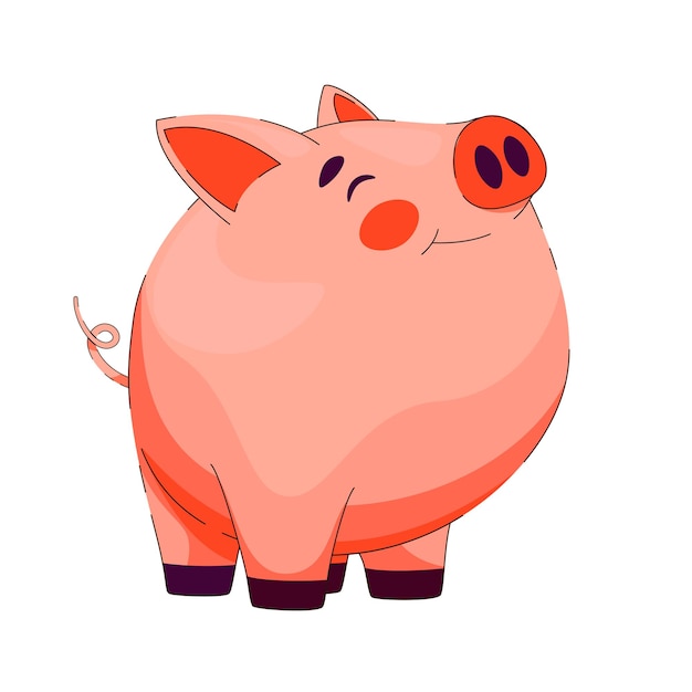 Vector satisfecho lindo cerdo redondo cerdo banco cerdo rosado y cara adorable