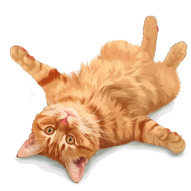 Vector satisfied_ginger_cat_lies_on_his_back_upside