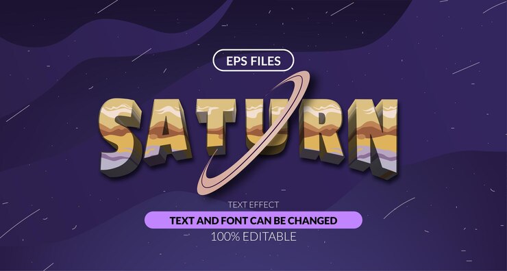 Vector saturno 3d con efecto de texto editable de la astrología del sistema solar de anillo. archivo vectorial eps. planeta espacio cósmico