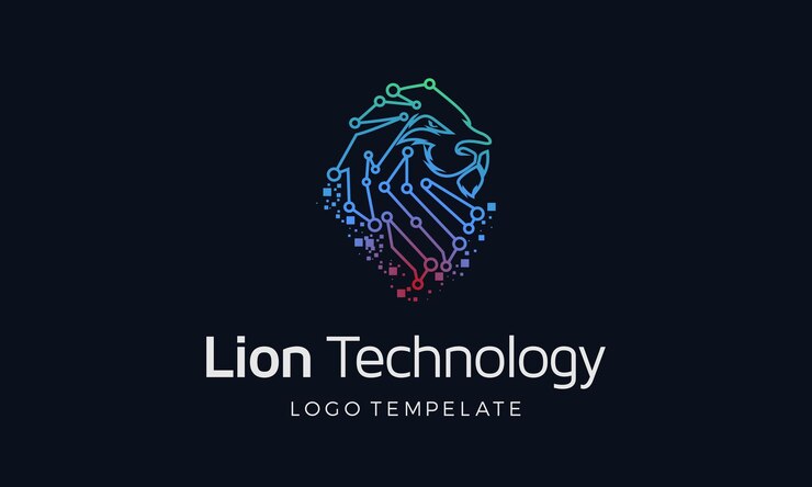 Vector savannah rey silueta vector cabeza de león de oro con logotipo de estructura de datos de estructura de alambre digital