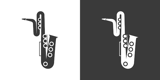 Saxofón bajo icono de web plana Diseño de logotipo de saxofón Instrumento de latón saxofón bajo icono negro vector