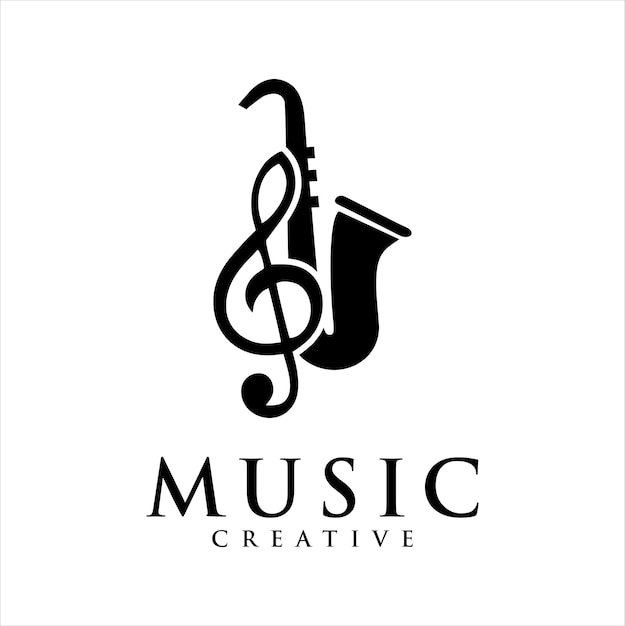 Saxofón Música Nota Logo Vector Ilustración
