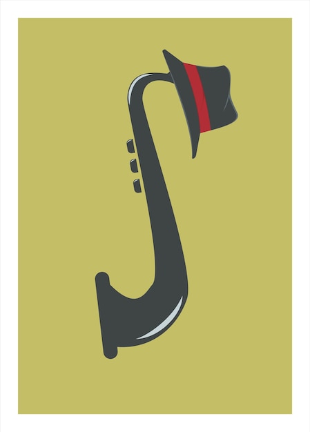 Vector saxofón y sombrero ilustración plana simple