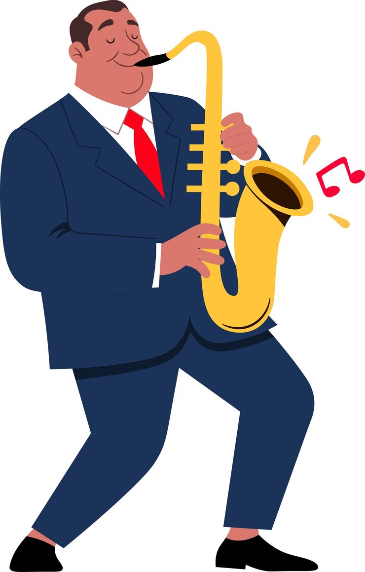 Vector saxofonista músico personaje de dibujos animados