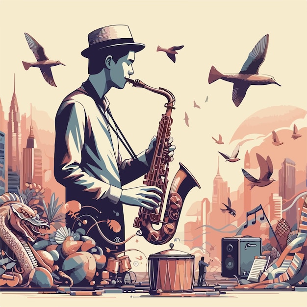 Saxofonista músico póster de música elemento de jazz