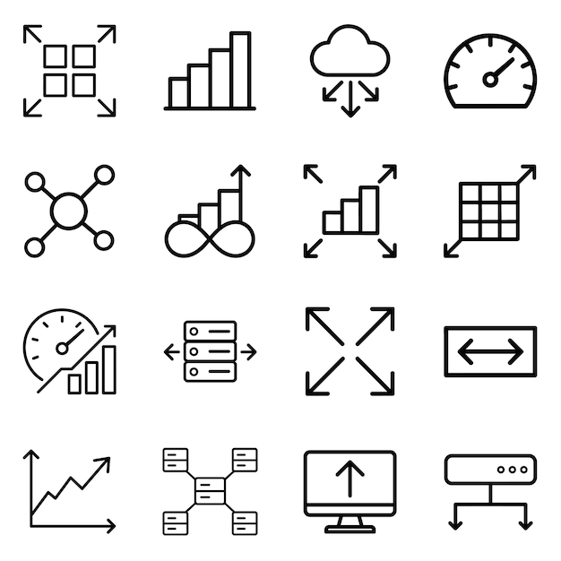 Scalable Data Analytics and Cloud Computing Icon Set in Line Style