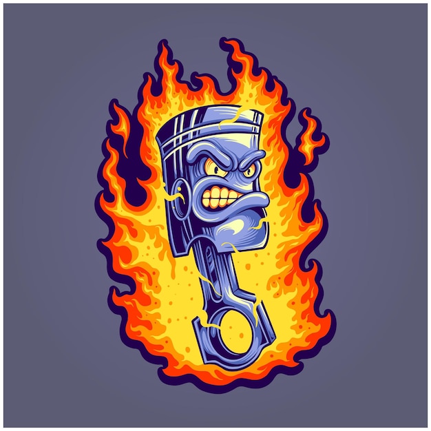 Scary angry flame piston racing logo dibujos animados ilustraciones