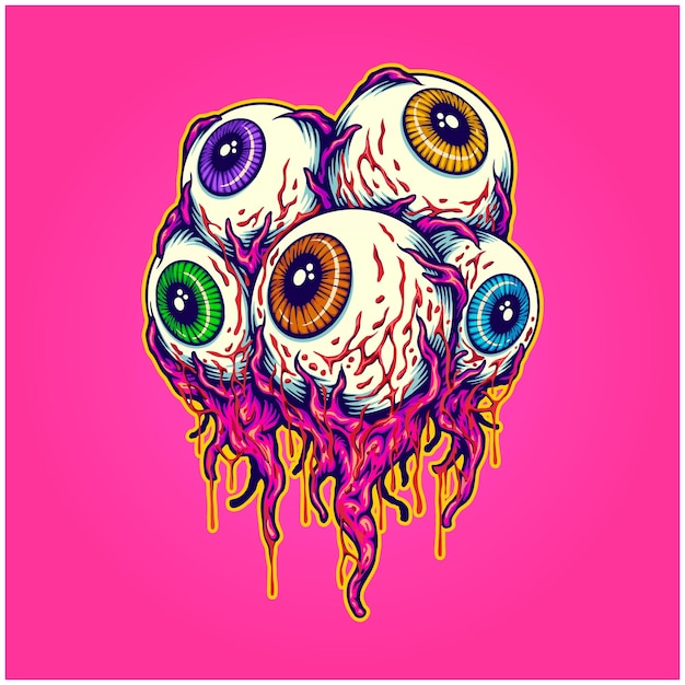 Scary eyeball zombie logo colorido ilustraciones de dibujos animados