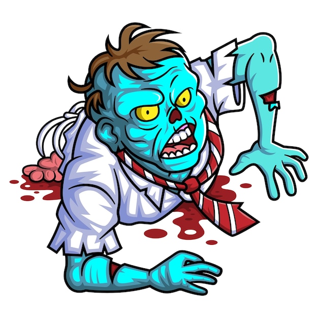 Scary zombie empresario personaje de dibujos animados sobre fondo blanco