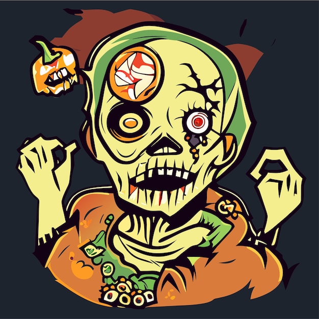 Vector scary zombie halloween dibujado a mano dibujos animados pegatina icono concepto aislado ilustración