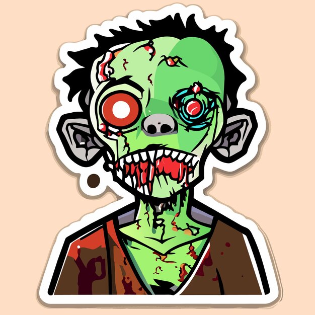 Vector scary zombie halloween dibujado a mano dibujos animados pegatina icono concepto aislado ilustración