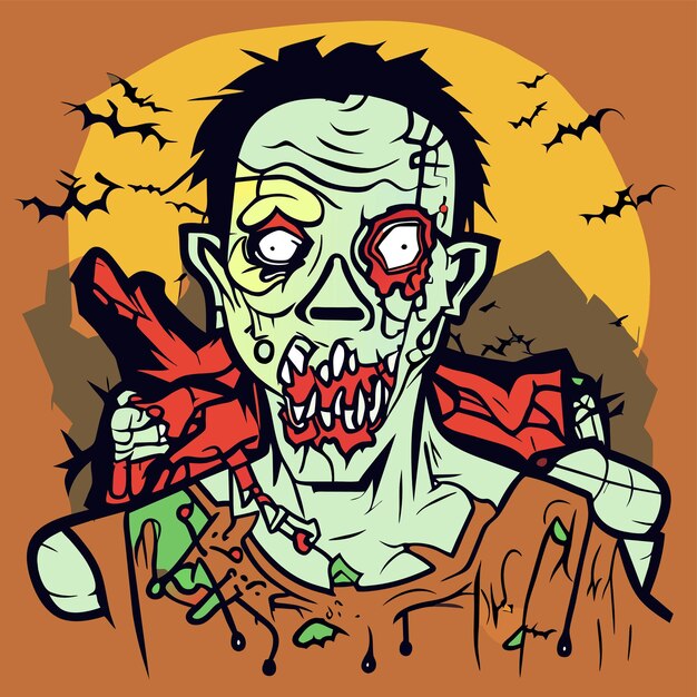 Vector scary zombie halloween dibujado a mano dibujos animados pegatina icono concepto aislado ilustración