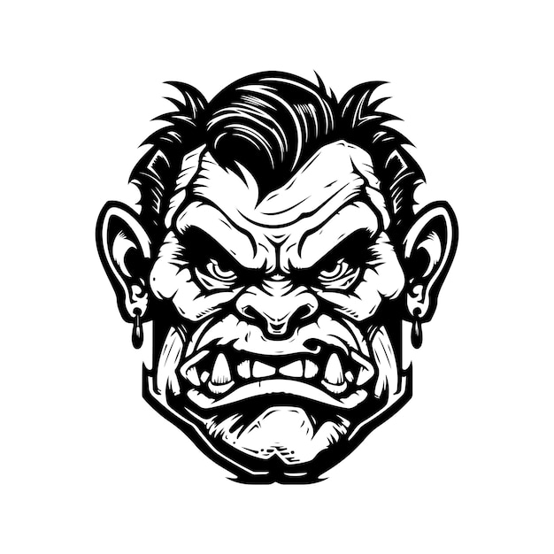 Scheming orc vintage logo línea arte concepto blanco y negro color dibujado a mano ilustración