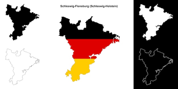 Schleswig Flensburg Schleswig Holstein conjunto de mapas de contorno en blanco