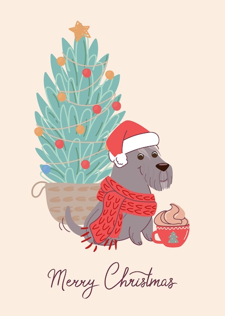 Vector schnauzer de perro lindo en tarjeta de navidad