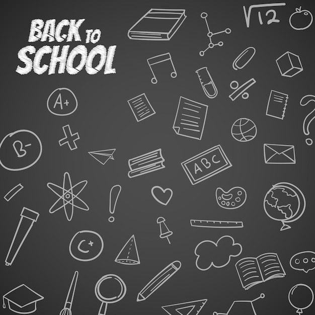 School banner with doodles drawn school supplies stationery Back to School banner poster