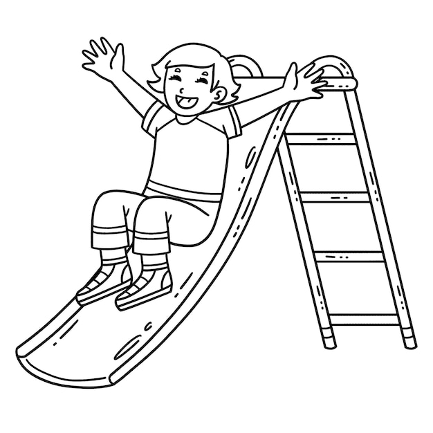School Yard Girl Going Down the Slide Isolated