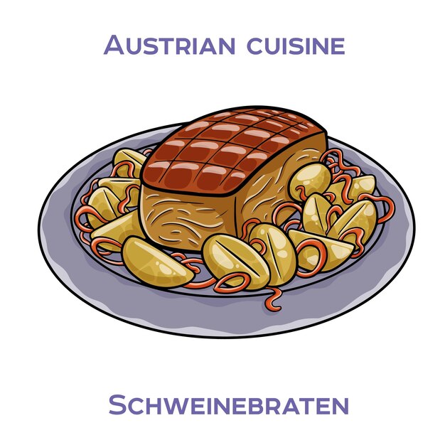 Schweinebraten es un plato clásico austriaco de carne de cerdo asada que generalmente se hace con carne de cerdito