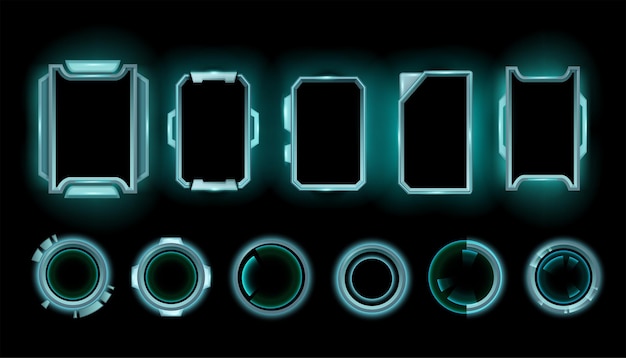 Scifi game frame set hitech stream background vector space HUD border neon cyber UI screen Futuristic technology monitor kit space ship modern interface Rectangle circle window game frame