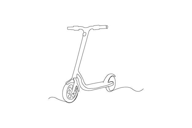Scooter eléctrico dibujo artístico en línea scooter de dos ruedas vector de contorno continuo