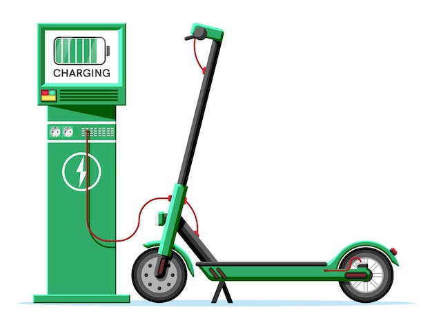 Scooter eléctrico y estación de carga aislada