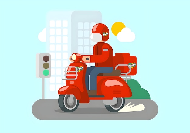 Scooter de entrega de pizzas en la ciudad
