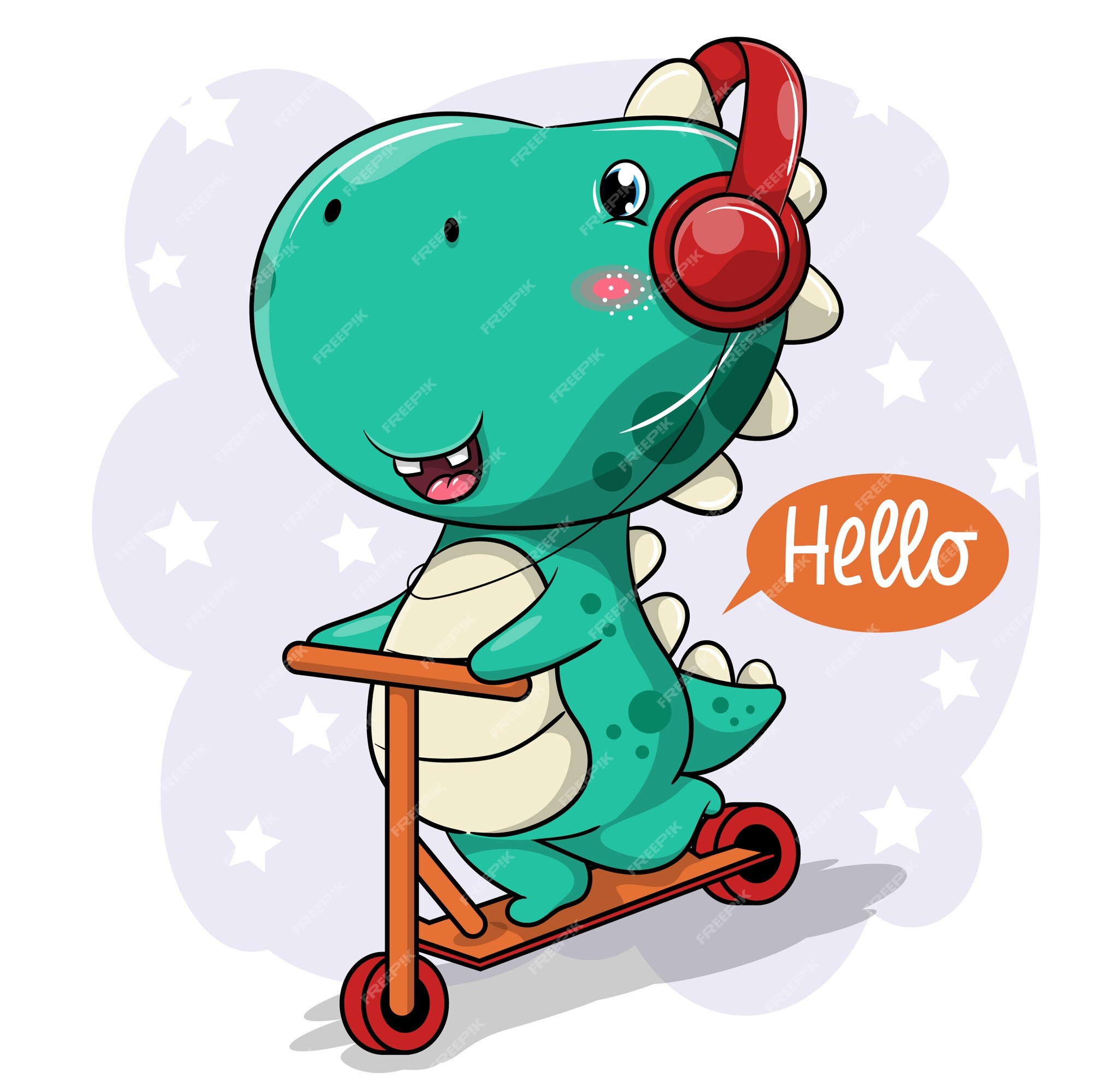 Scooter de montar a caballo de dinosaurio de dibujos animados lindo | Vector Premium Scooter de montar a caballo de dinosaurio de dibujos animados lindo | Vector Premium