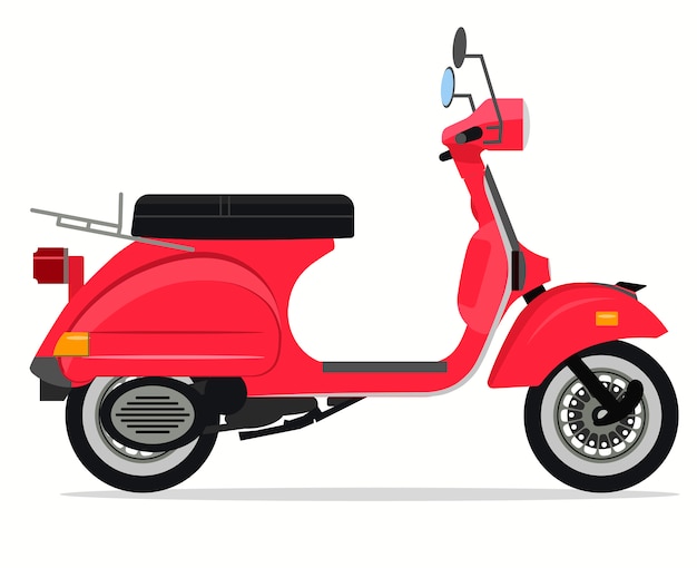 Scooter Moto de estilo antiguo, Ciclomotor de reparto, Transporte urbano. Vector