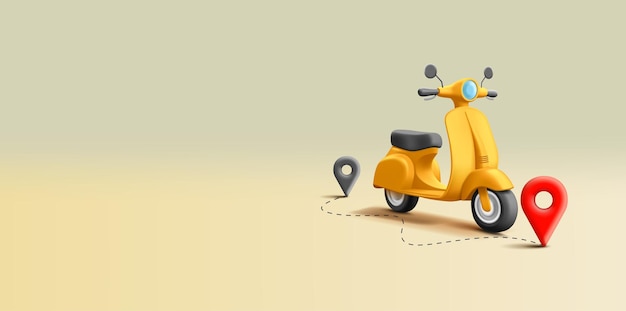 Scooter motocicleta 3d renderización de dibujos animados ilustración vectorial realista detallada retro scooter clásico