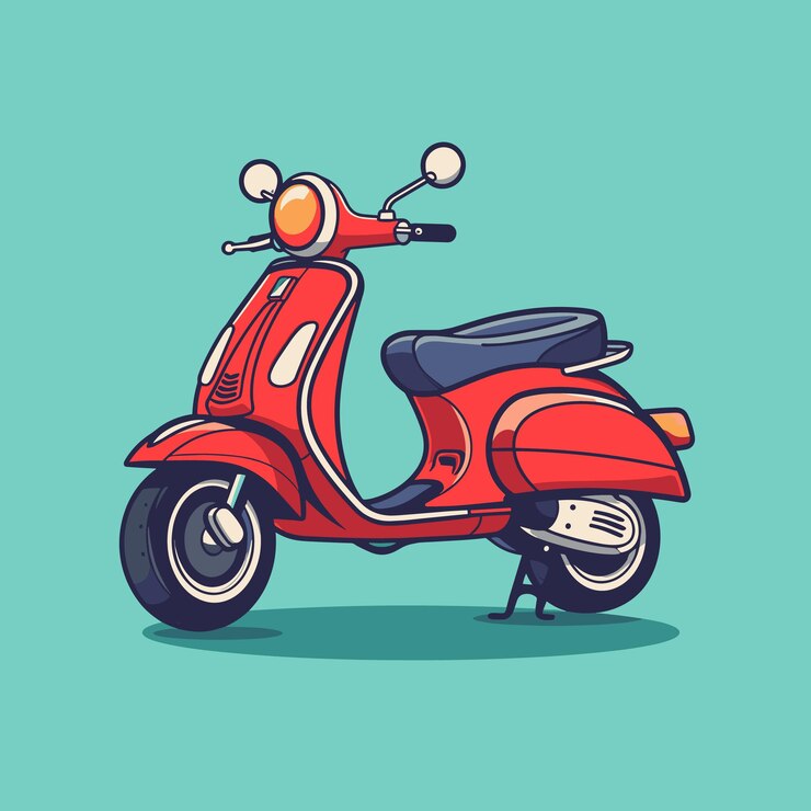Scooter motocicleta vehículo de dibujos animados icono vectorial ilustración del logotipo mascota dibujo animado plano