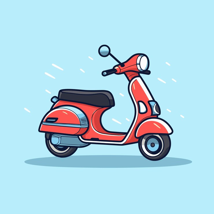 Scooter motocicleta vehículo de dibujos animados icono vectorial ilustración del logotipo mascota dibujo animado plano
